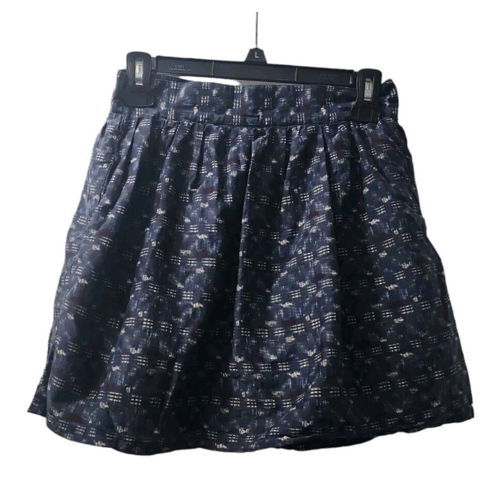 Tulle Mini Skirt Pockets High Waist A-Line Blue Patterned Size S‎
